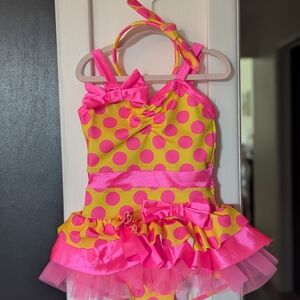 Weissman Pink and Yellow Polka Dot Dance Costume